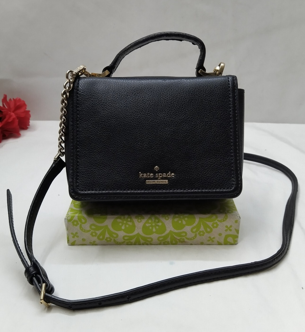 Kate Spade New York Black Leather Chain Strap Flap Closure Crossbody Bag